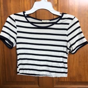 Cropped navy blue and white striped shirt